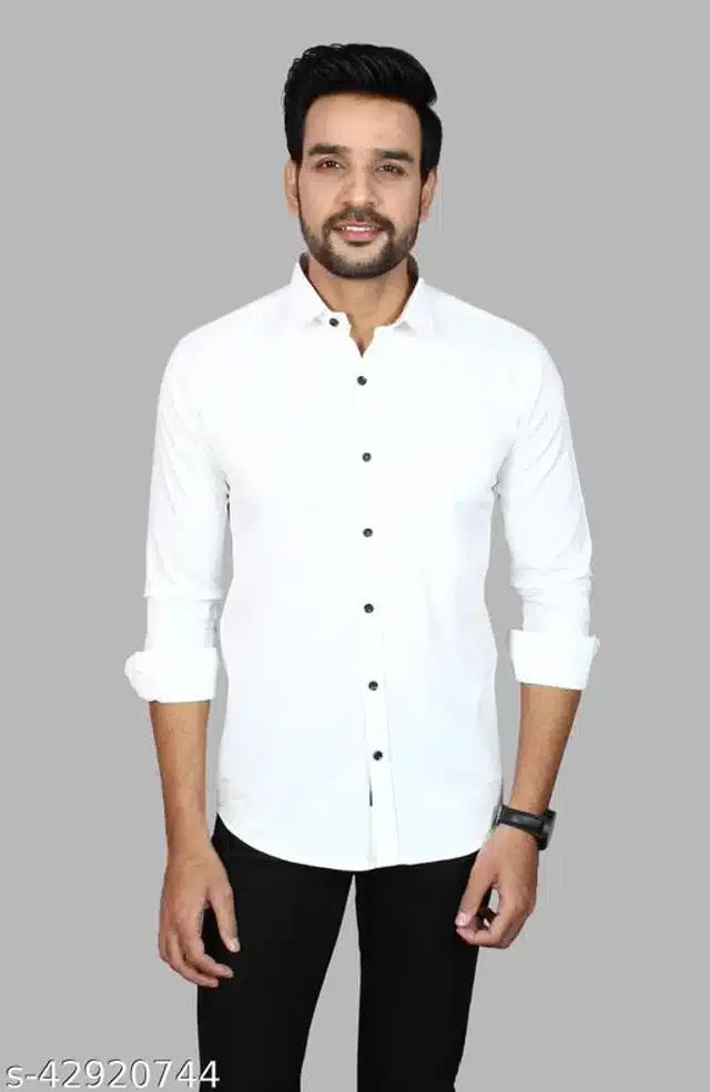Cotton Blend Full Sleeves Shirt for Men (White, M)