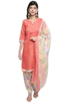 Cotton Blend Floral Kurti with Pant & Dupatta for Women 