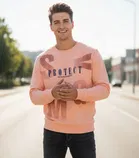 Fleece Printed Hoodie For Men, Pink 