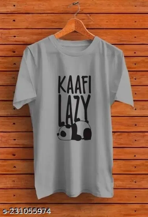 Round Neck Printed T-Shirt for Men (Grey, L)