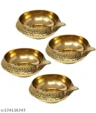 Brass Designer Diya (Golden, Pack of 4)