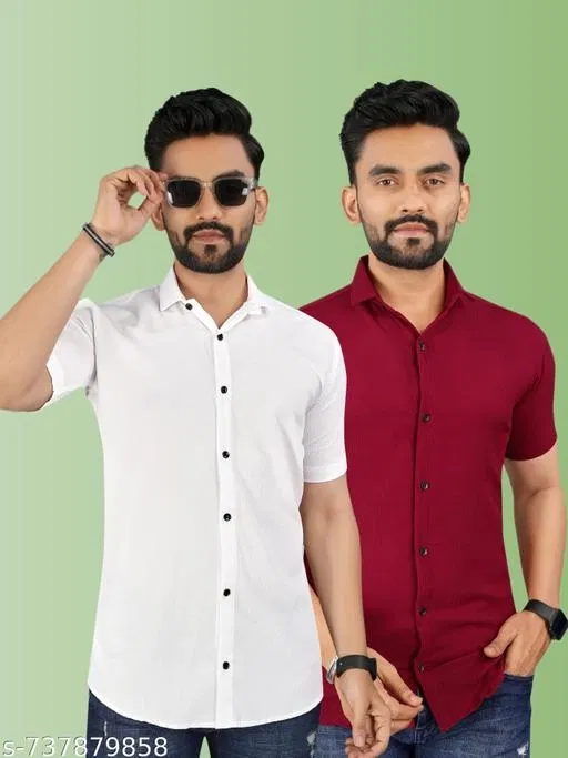 Casual Shirts for Men, Pack of 2 (White, XL)