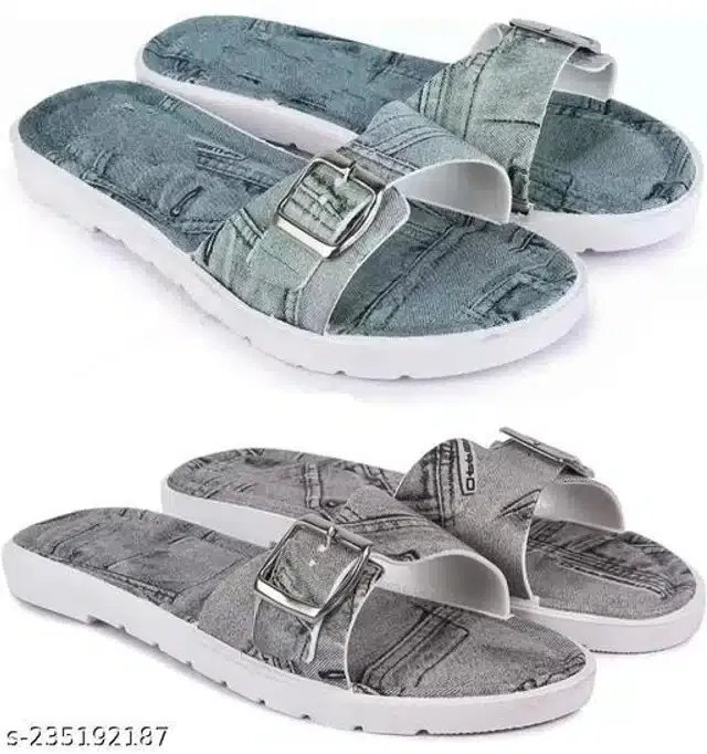 LifeO Sliders for Women (Black & Grey, 8) (Set of 2)