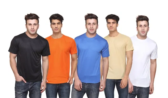 Round Neck Solid T-shirts for Men, Pack of 5 (Multi, XL)