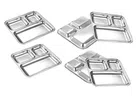 Stainless Steel 3 Compartment Plates (Silver, Pack of 6)