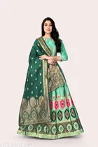 Silk Printed Semi Stitched Lehenga Choli with Dupatta for Women (Green, Free Size)