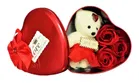 Plastic Artificial Rose & Heart Shape Box with Teddy Bear 