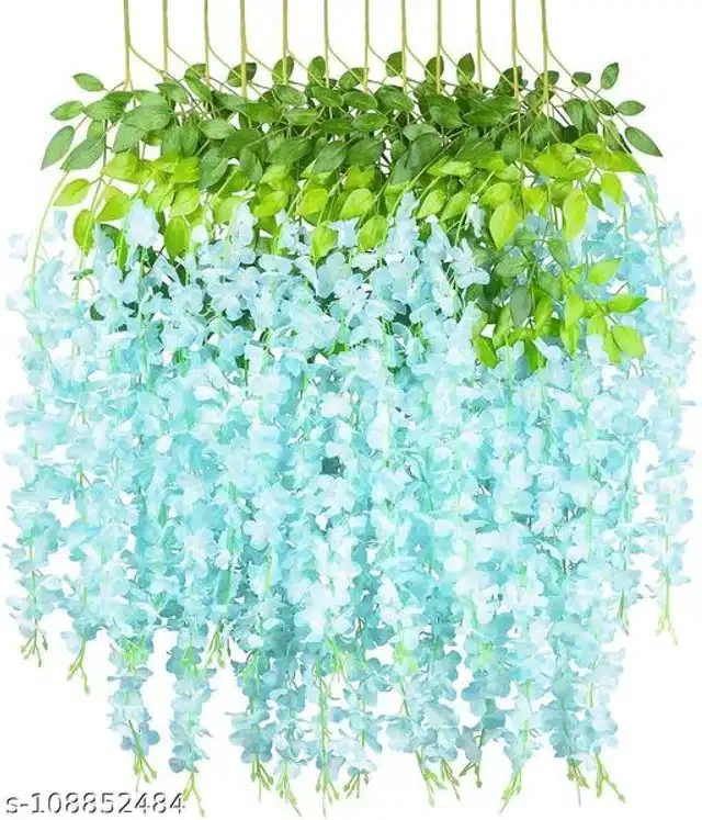 Polyester Artificial Hanging Flower Garlands (Aqua Blue & Green, Pack of 4)