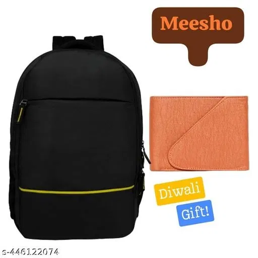 Polyester Backpack for Men & Women, Black, Set of 2