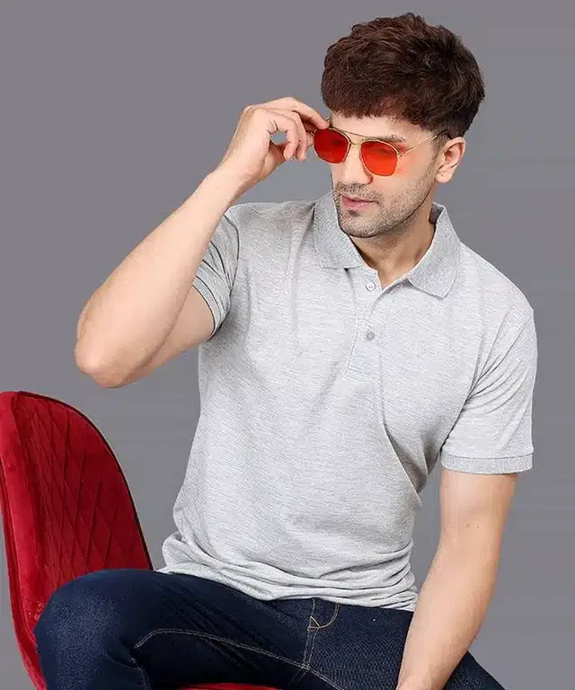 Half Sleeves Polo T-Shirt for Men (Grey, M)