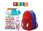 Combo of Fabric School Bag, Water Bottle, Lunch Box with All in One Book for Kids 