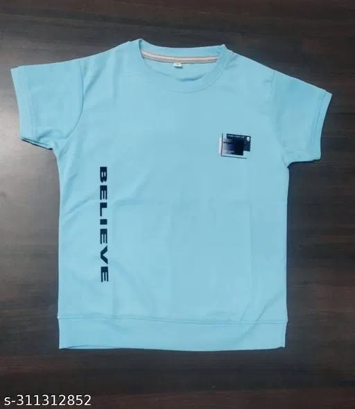 Cotton Blend Round Neck Printed T-Shirt for Boys (Sky Blue, 10-11 Years)