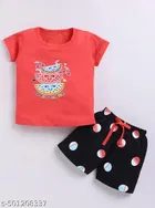 Hosiery Cotton Printed Clothing Set for Kids, Pink & Black 