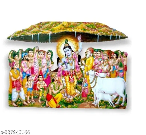 Wooden Govardhan Parvat Jhaki Set (Multicolor)