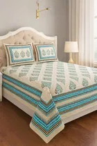 KC Jaipuri Cotton King Bedsheeet Leaf Printed 90x108in Blue