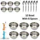 Stainless Steel 12 Pcs Bowls with 6 Pcs Spoon 