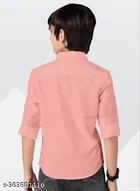 Solid Cotton Blend Long Sleeve Spread Collar Shirt for Boys 