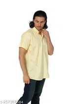 Cotton Blend Printed Short Kurta for Men 