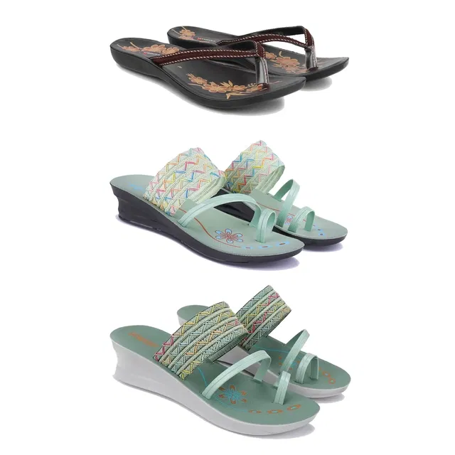 Flats with 2 Pairs Heels for Women (Multicolor, 7) (Set of 3)