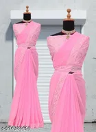 Georgette Embellished Saree For Women, Pink