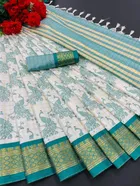 Banarasi Silk Printed Saree for Women (Teal & Cream, 6.3 m)