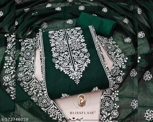 Cotton Punjabi/All Over Suits Semi-Stitched Suits for Women (Green, Un Stitched)