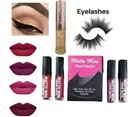 4 Pcs Matte Liquid Lipsticks with H&N Golden Eyeliner & Eyelashes  