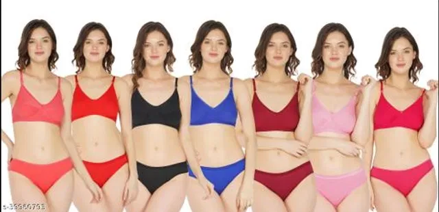 Cotton Blend Solid Lingerie Set for Women (Multicolor, 38A) (Pack of 7)