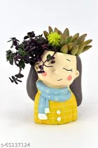 Ceramic Decorative Cute Girl Plant Holder for Home Decor 