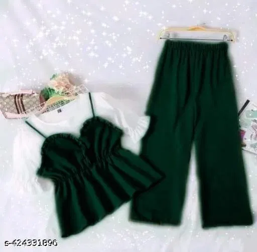 Polyester Solid Clothing Set for Girls, Bottle Green (8-9 Years)