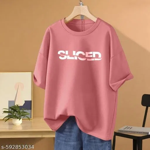 Cotton Blend Printed T-shirt for Women, Pink (XXS)