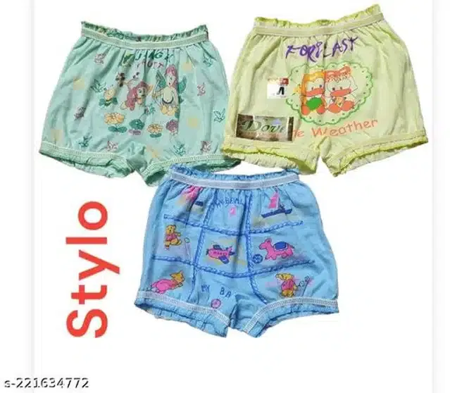 Cotton Innerwear Shorts for Kids (Multicolor, 0-6 Months) (Pack of 3)