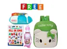 Combo of Fabric School Bag, Water Bottle, Lunch Box with All in One Book for Kids 