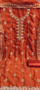 Vichitra Silk Embroidered Punjabi/All Over Suits for Women 