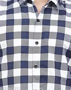 Cotton Blend Checked Shirt for Men, Navy Blue 