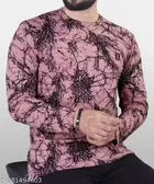 Polyester Printed Full Sleeves T-Shirt for Men (Pink, M)
