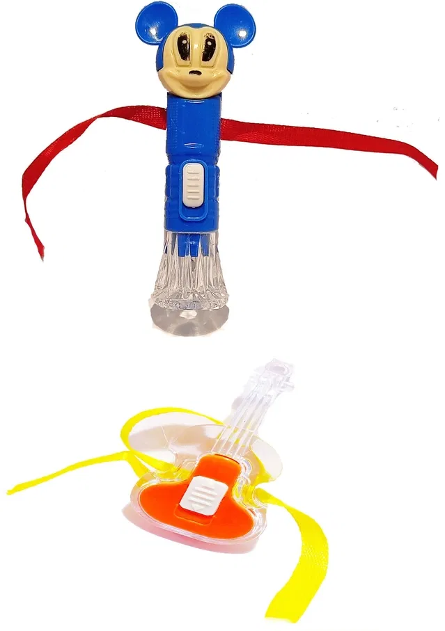 Plastic Micky Guitar Light Rakhi for Kids (Multicolor, Pack of 2)