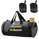 Polyester Duffle Gym Bag with Wrist Band for Men & Women (Black & Grey, Set of 2)