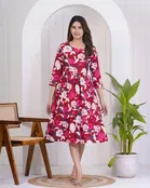 Rayon Printed Anarkali Kurti for Women (Red, S)