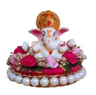 Metal Decorative Ganpati Haldi Kumkum Stand with 2 Roli Chawal Holder, Multicolor