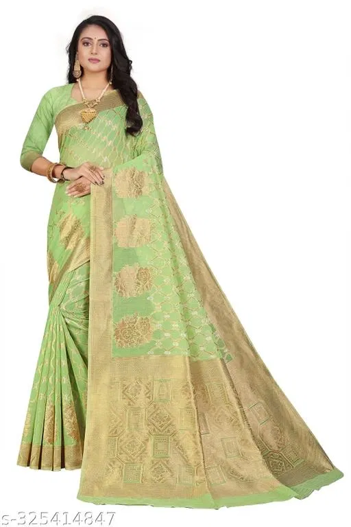 Chanderi Cotton Zari Woven Saree for Women (Green, 6.3 m)
