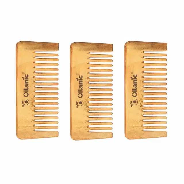 Herbal Handmade Neem Wooden Comb (Pack of 3, 5.5 inches)