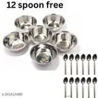 Stainless Steel 6 Pcs Bowls with 12 Pcs Spoon 