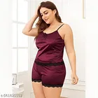 Cotton Blend Night Dress for Women, Maroon 