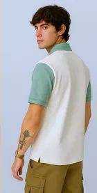 Polo Neck Colorblocked T-Shirt for Men, Green 