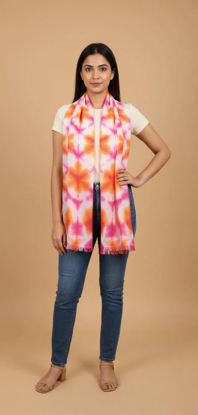 Women viscose LUREX TIE DYED Scarf (Hot Pink & Orange)