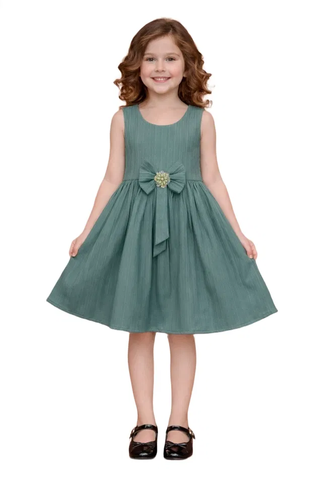 Printed Frock for Girls (Rust, 5-6 Years)
