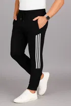 Polyester Blend Slim Fit Track Pants for Men (Black, L)