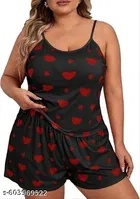 Cotton Blend Night Dress for Women, Black 