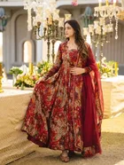 Poly rayon Printed Anarkali Above Knee Rayon Gown for Women 